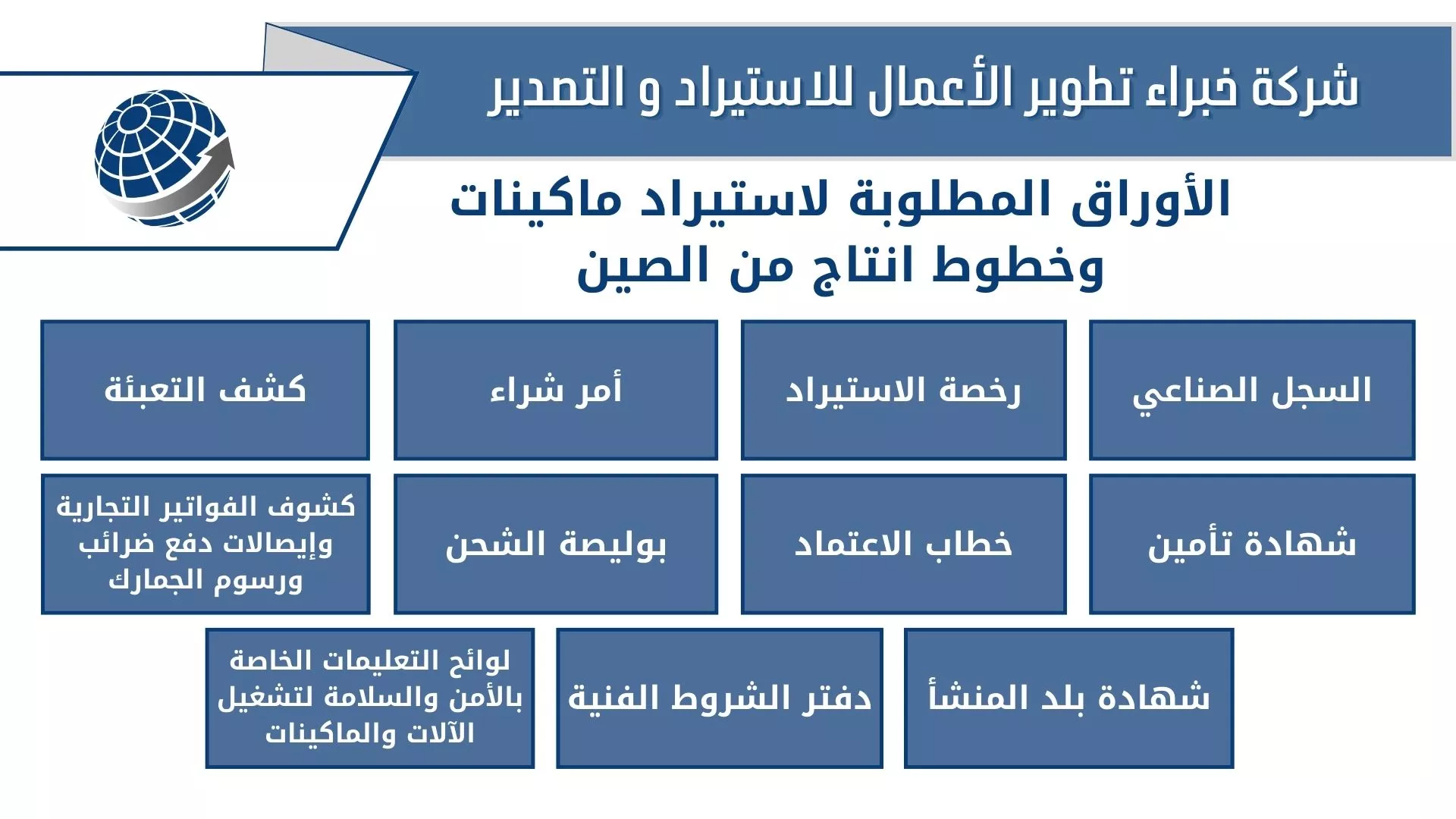 الأوراق المطلوبة لاستيراد ماكينات وخطوط انتاج من الصين